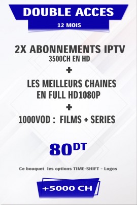 Promotion : 2 x Abonnement IPTV 12 mois Mono VIP +5000 chaines TV tunisie