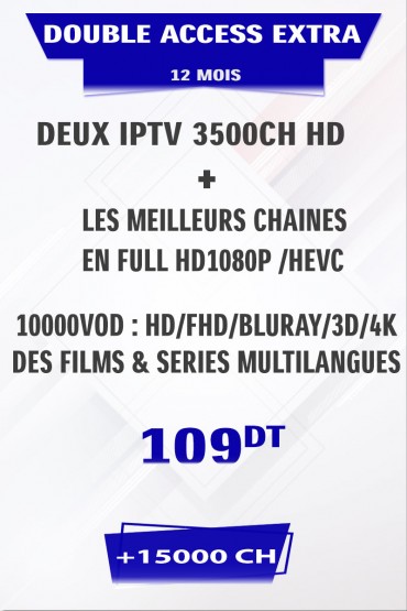 Promotion : 2 Abonnement IPTV 12 mois Mono VIP EXTRA +5000 chaines + FULL VOD 4K&3D tunisie